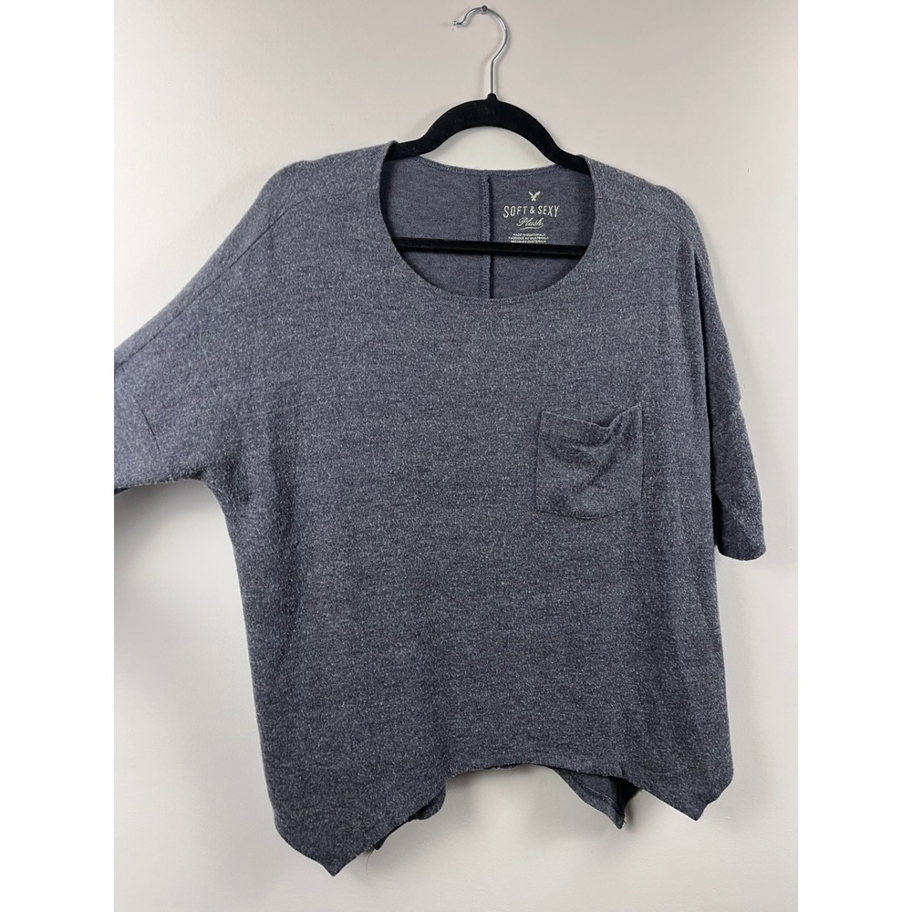 American Eagle Soft & Sexy Plush Gray Pocket Tunic Top Women's XS Oversized - Picture 4 of 7